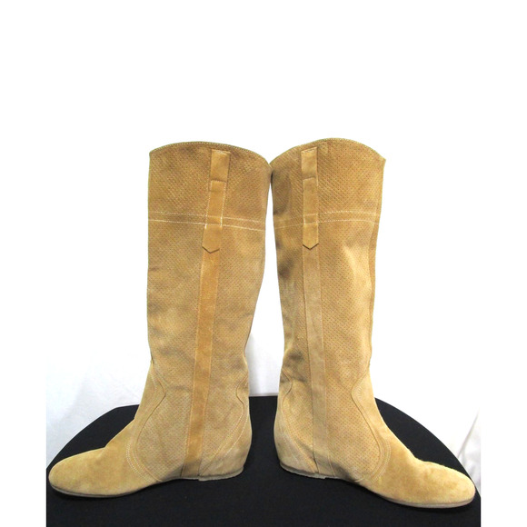 Sundance Tan Brown Perforated Suede Knee High Pull On Boots Women 8 US/39 EU - Picture 6 of 12